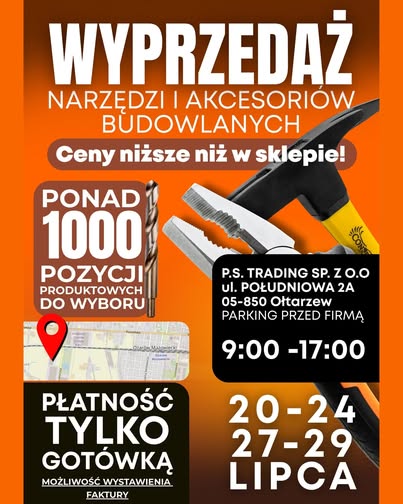 Wyprzedaż narzędzi i akcesoriów budowlanych P.S. Trading